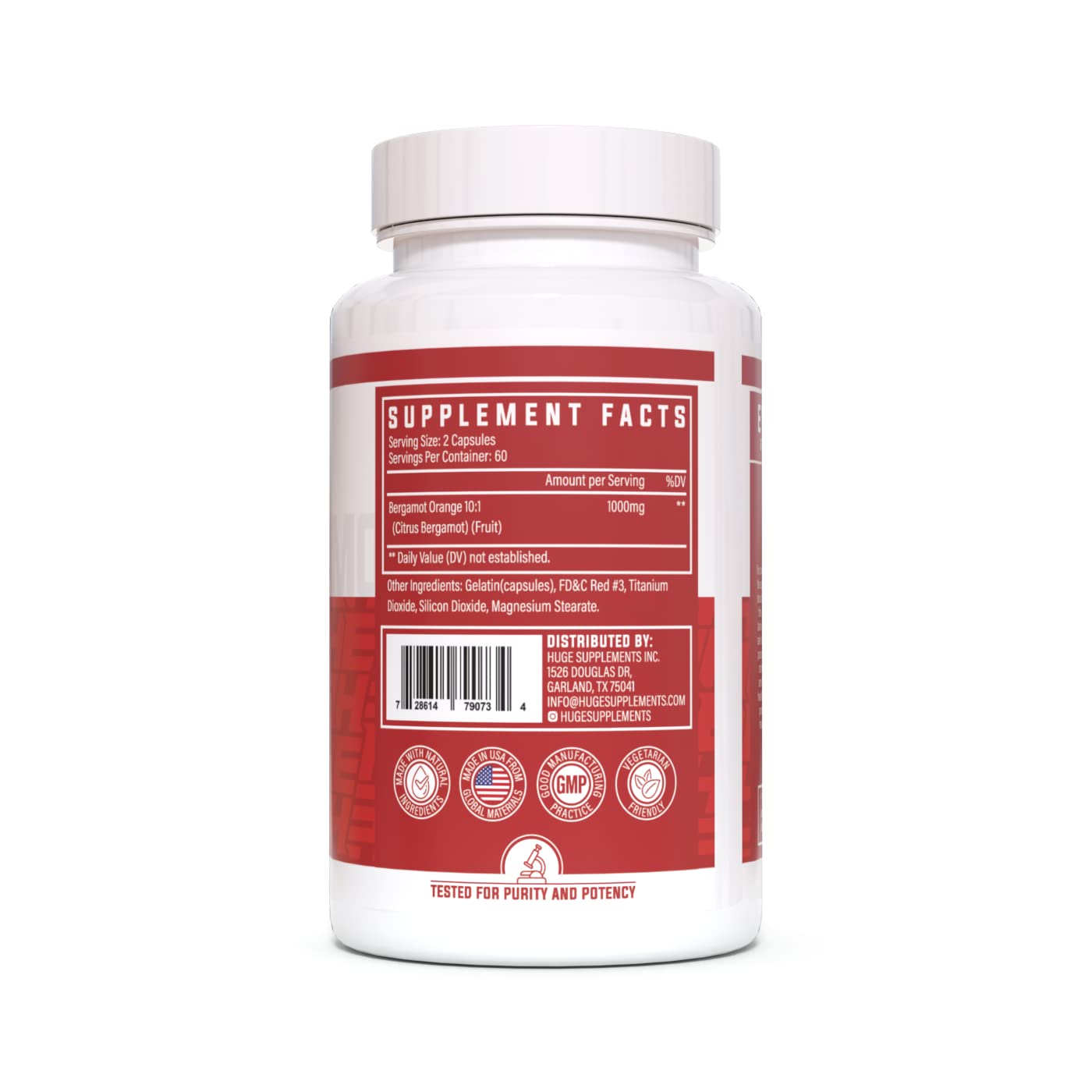 Huge Supplements 100% Pure Citrus Bergamot Extract 10:1 1000mg per Serving, 60 Capsules