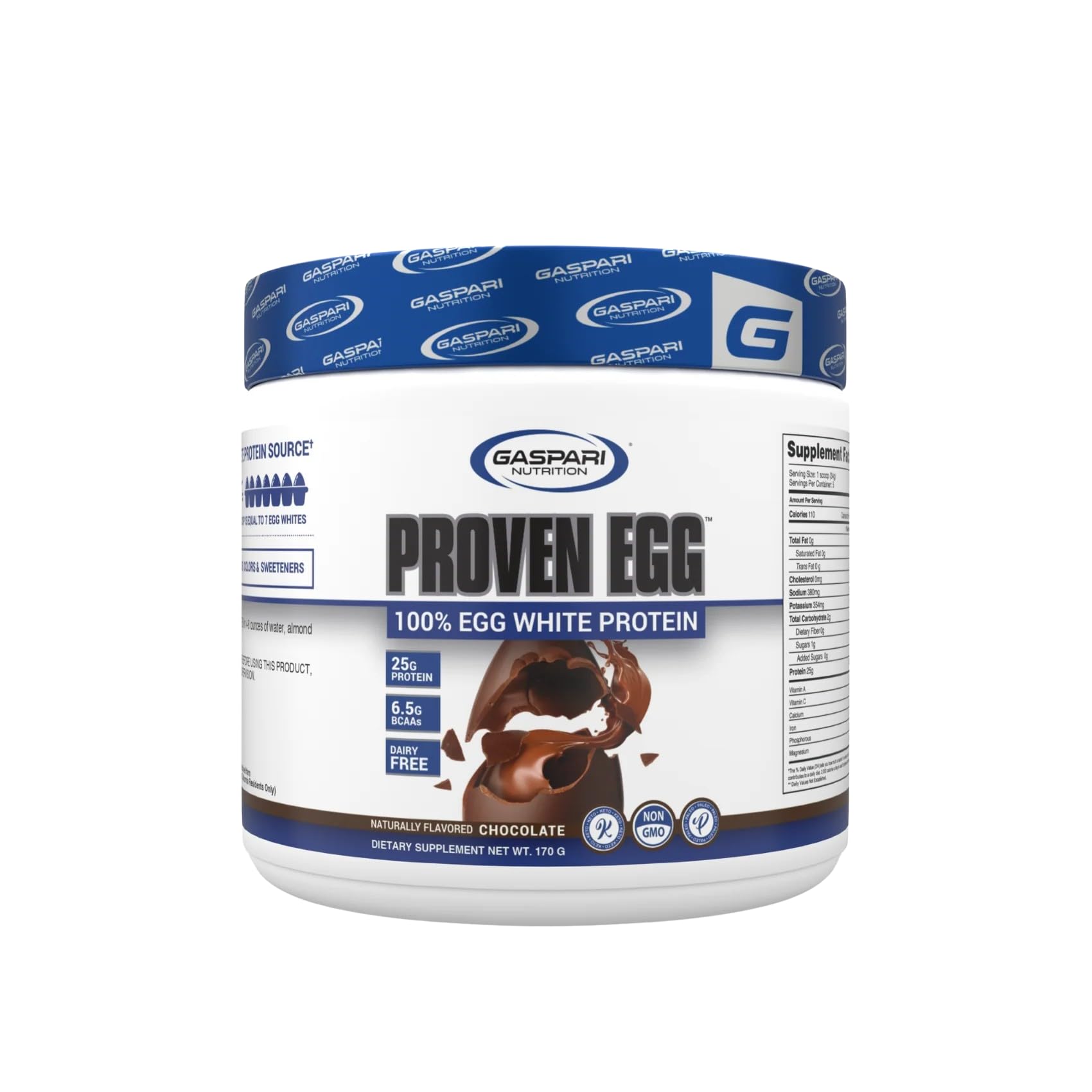 Gaspari Nutrition Proven Egg 100% Egg White Protein Powder, Keto Friendly, Dairy and Lactose Free, Soy Free, Chocolate, 6 oz