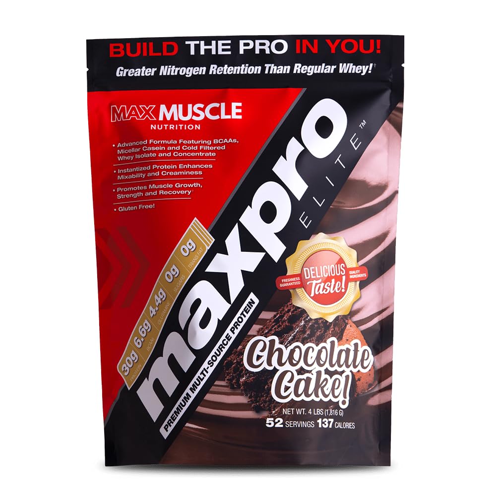 Max Muscle Maxpro Elite Whey Protein Powder, 4 lb, 32 Servings
