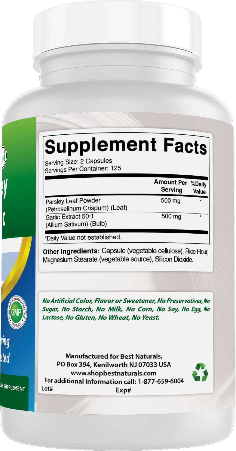 Best Naturals Parsley and Garlic 1000 mg per Serving Capsule, 250 Count
