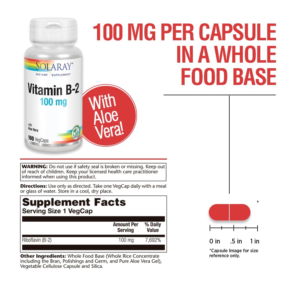 Solaray Vitamin B2 Supplement 100 mg Capsule 100 Count