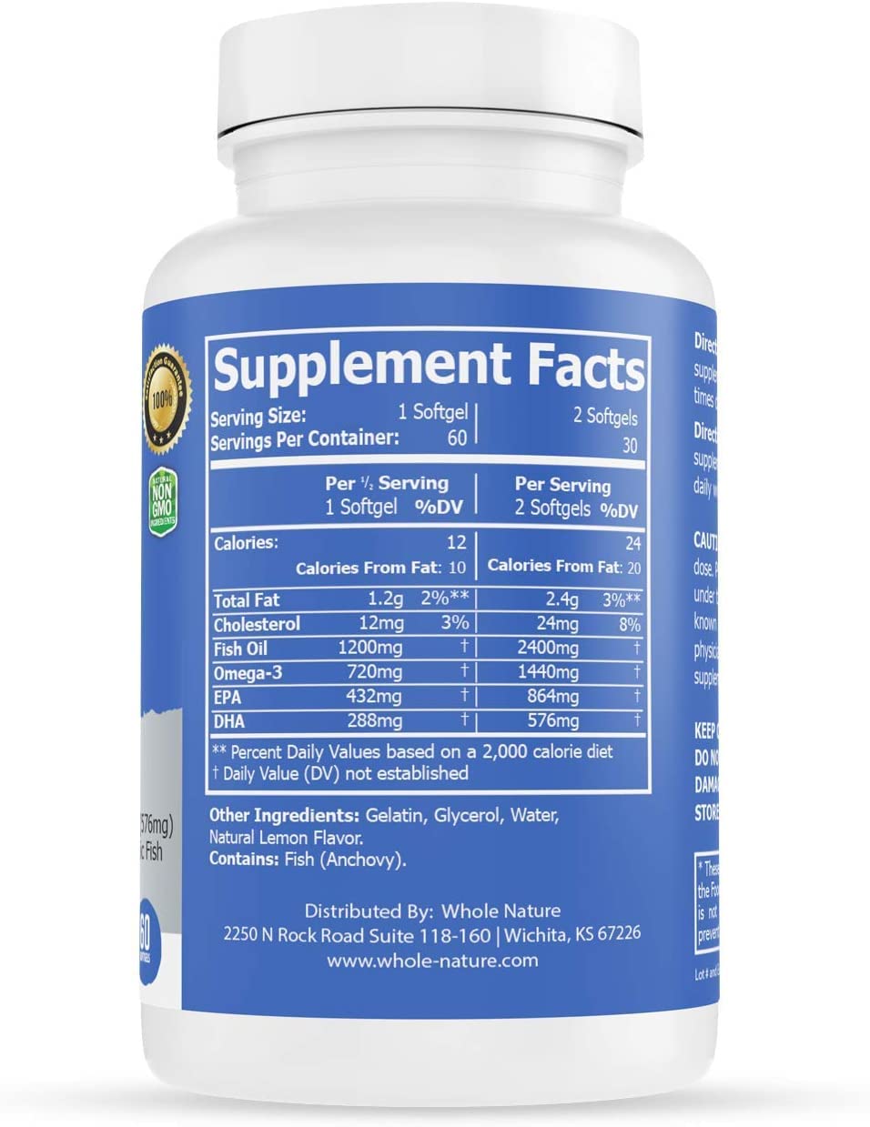 Whole Nature Omega-3 Fish Oil Capsules 180 Count