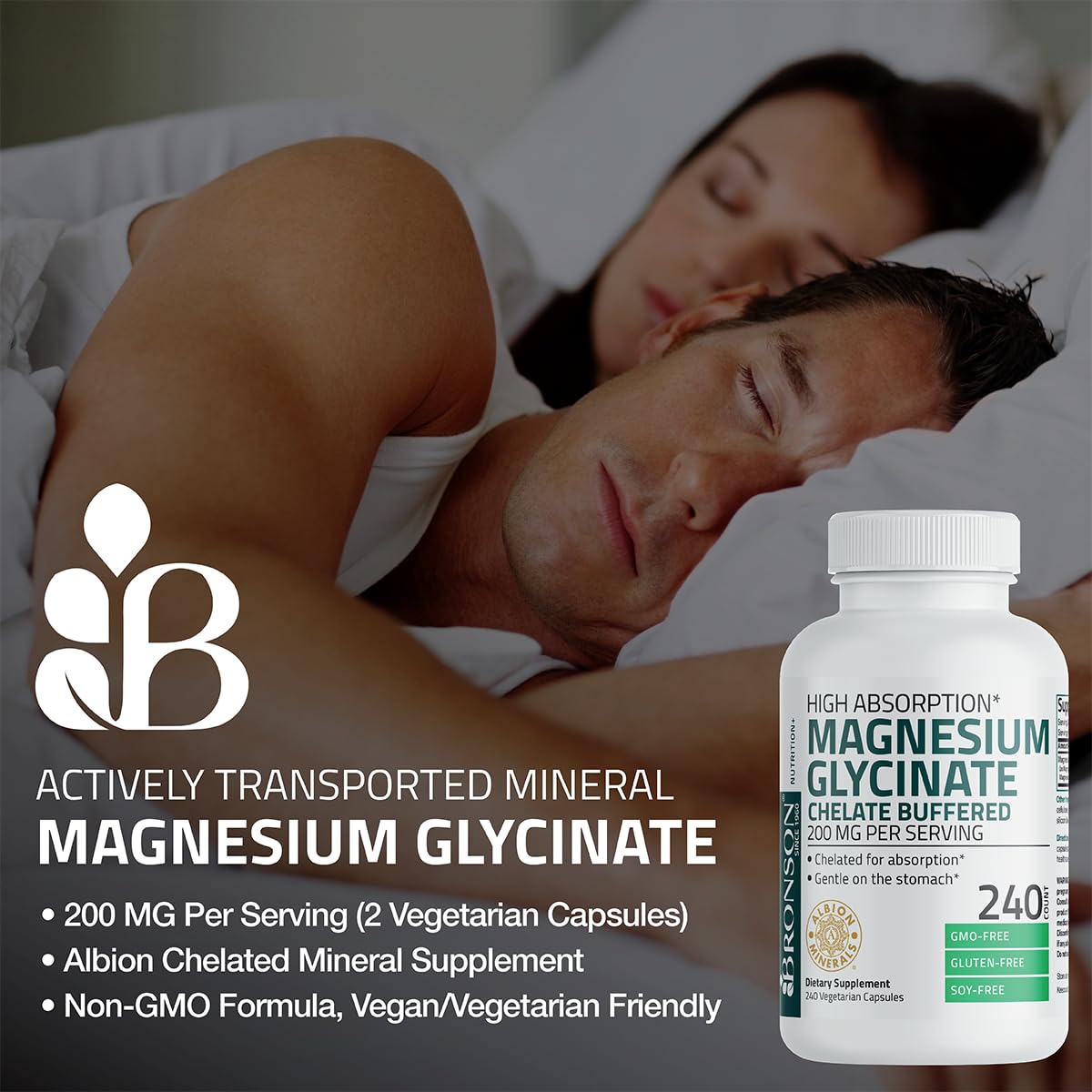 Bronson Magnesium Glycinate 200 mg Chelated High Absorption Capsules, 120 Count