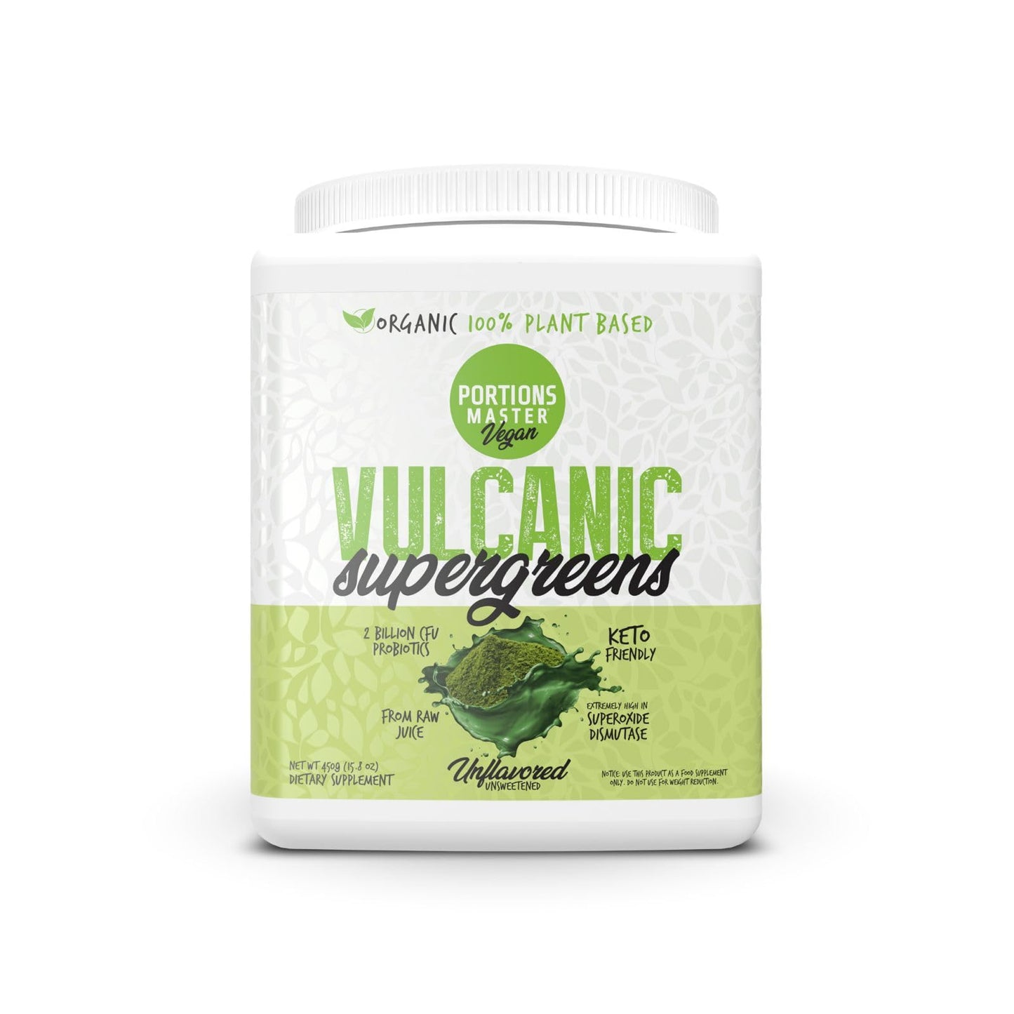 Portions Master Vulcanic Supergreens, Wheatgrass & Spirulina Powder 15.8 Ounce