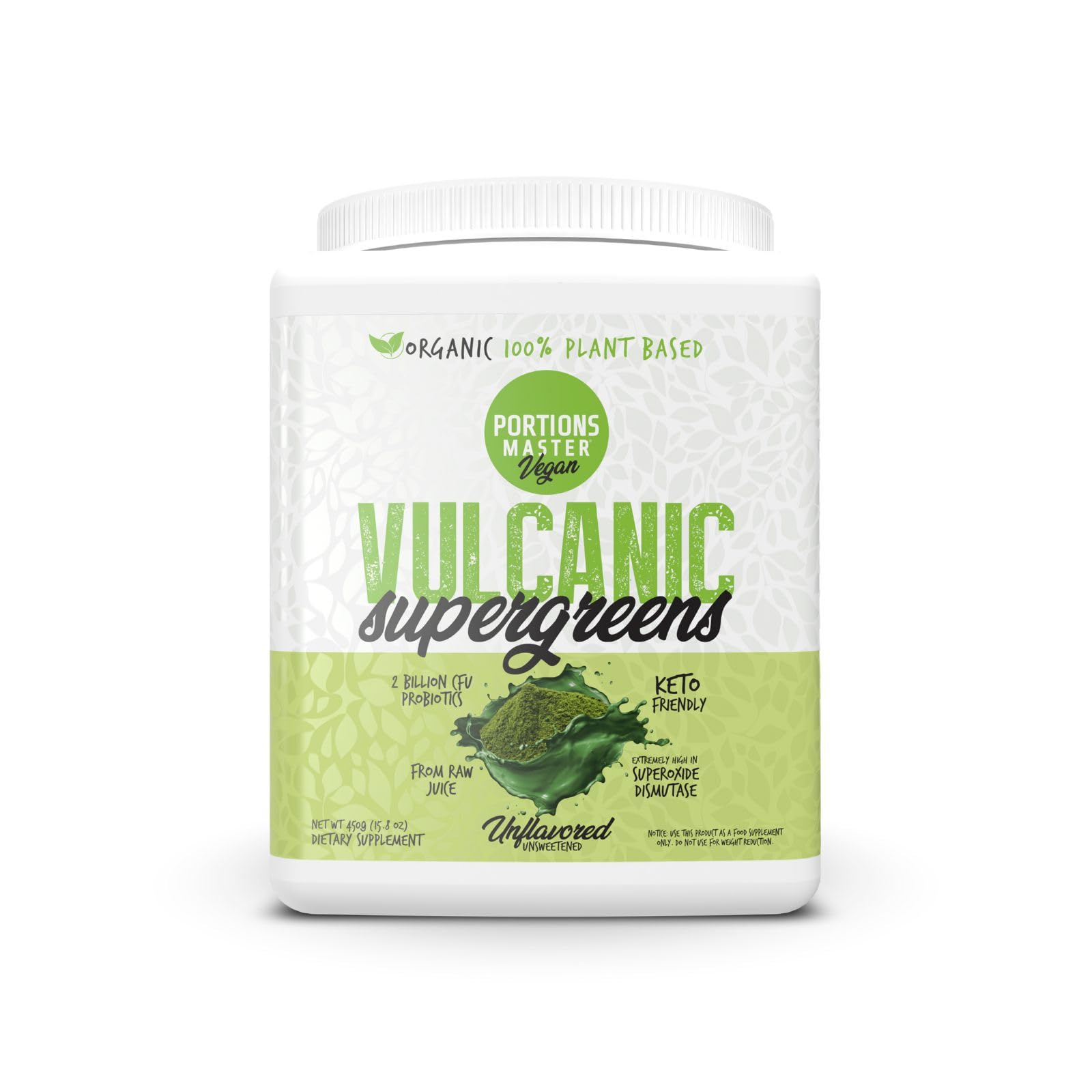Portions Master Vulcanic Supergreens, Wheatgrass & Spirulina Powder 15.8 Ounce
