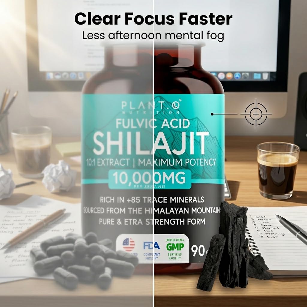 PLANT.O NUTRITION Natural Himalayan Shilajit Capsules - 10:1 Extract Maximum Potency, 90 Count