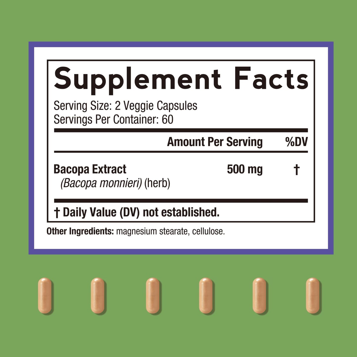 Doctor's Recipes Bacopa Monnieri High Potency Bacopa Supplement 500 mg Non-GMO Support Brain Health, Cognitive Function, Memory, Focus & Calm 120 Capsules