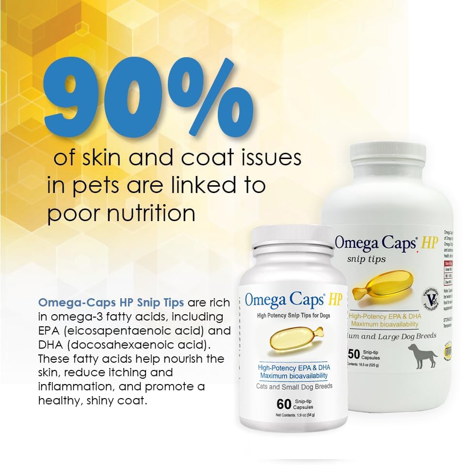 OMEGA-CAPS ES HP Snip Tips for Medium and Large Dogs High Potency EPA and DHA Maximum Bioavailability Fish Oil Supplement Vet Formulated Made in USA Skin Coat Joint and Heart Health, 250 Capsules