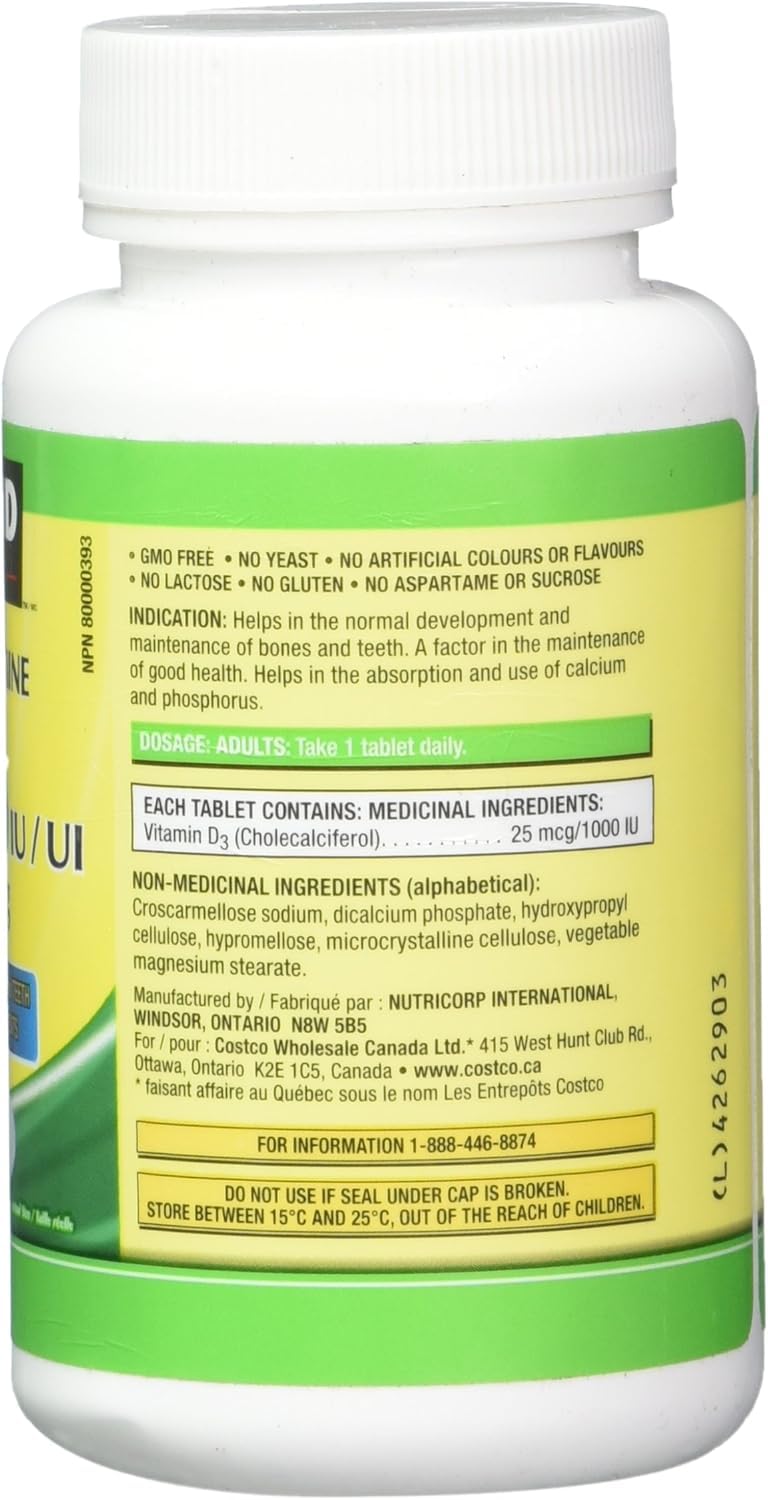 ZENVOIRA Kirkland Vitamin D3 25mcg 1000 IU Tablet, 1 Count