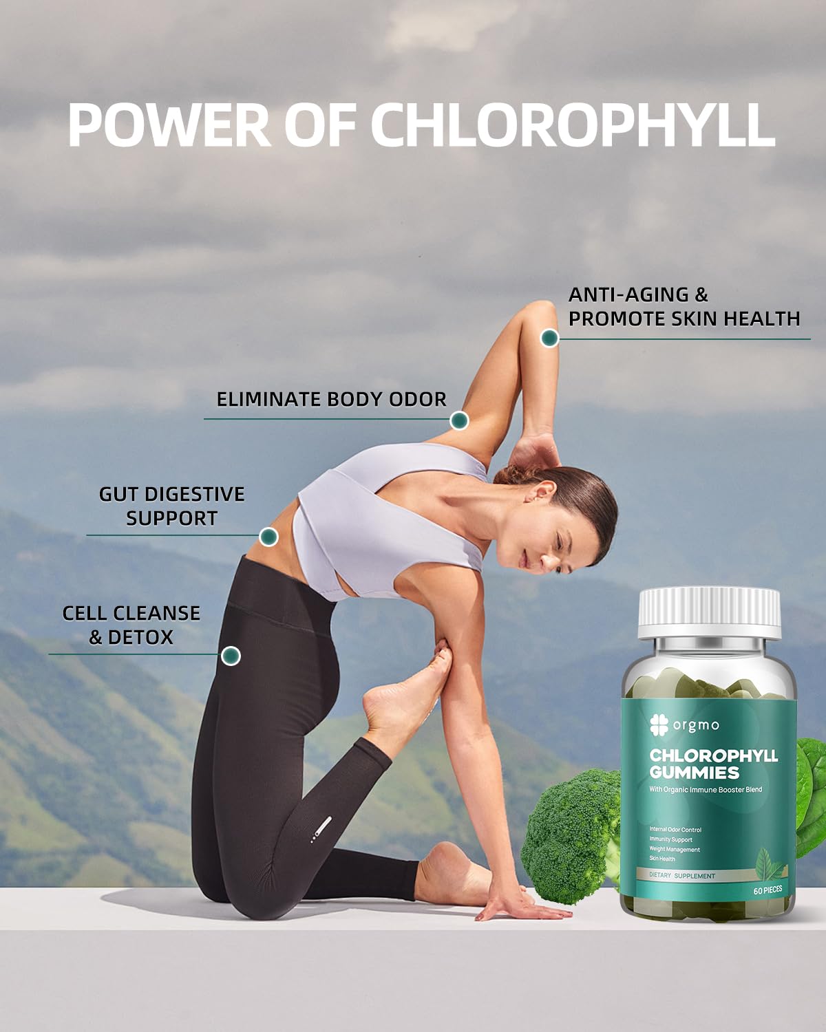 ORGMO Chlorophyll Gummies for Body Odor Sugar Free, 120 Gummies