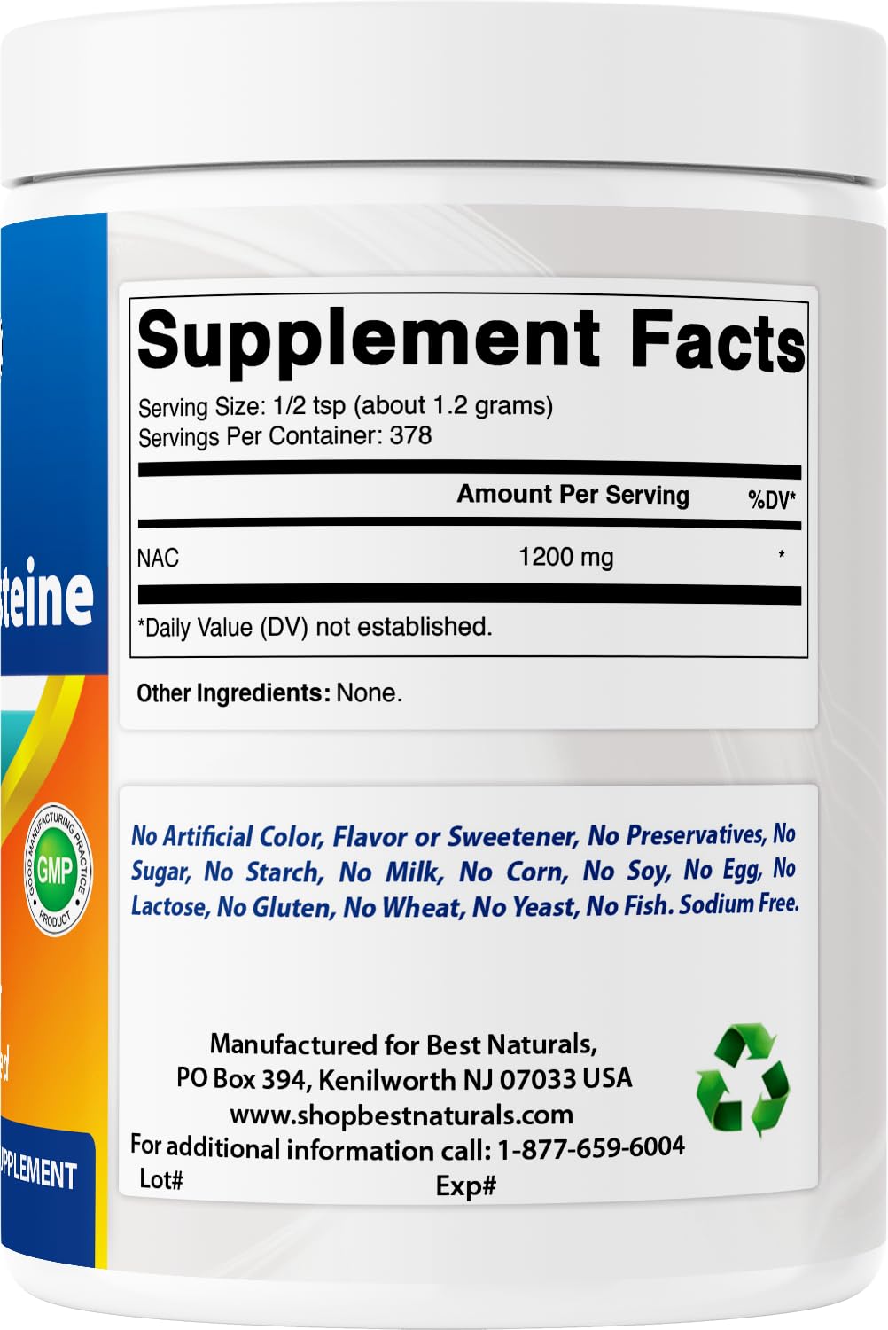 Best Naturals NAC (N-Acetyl L-Cysteine) Premium Pure Powder, Gluten Free, 16 oz