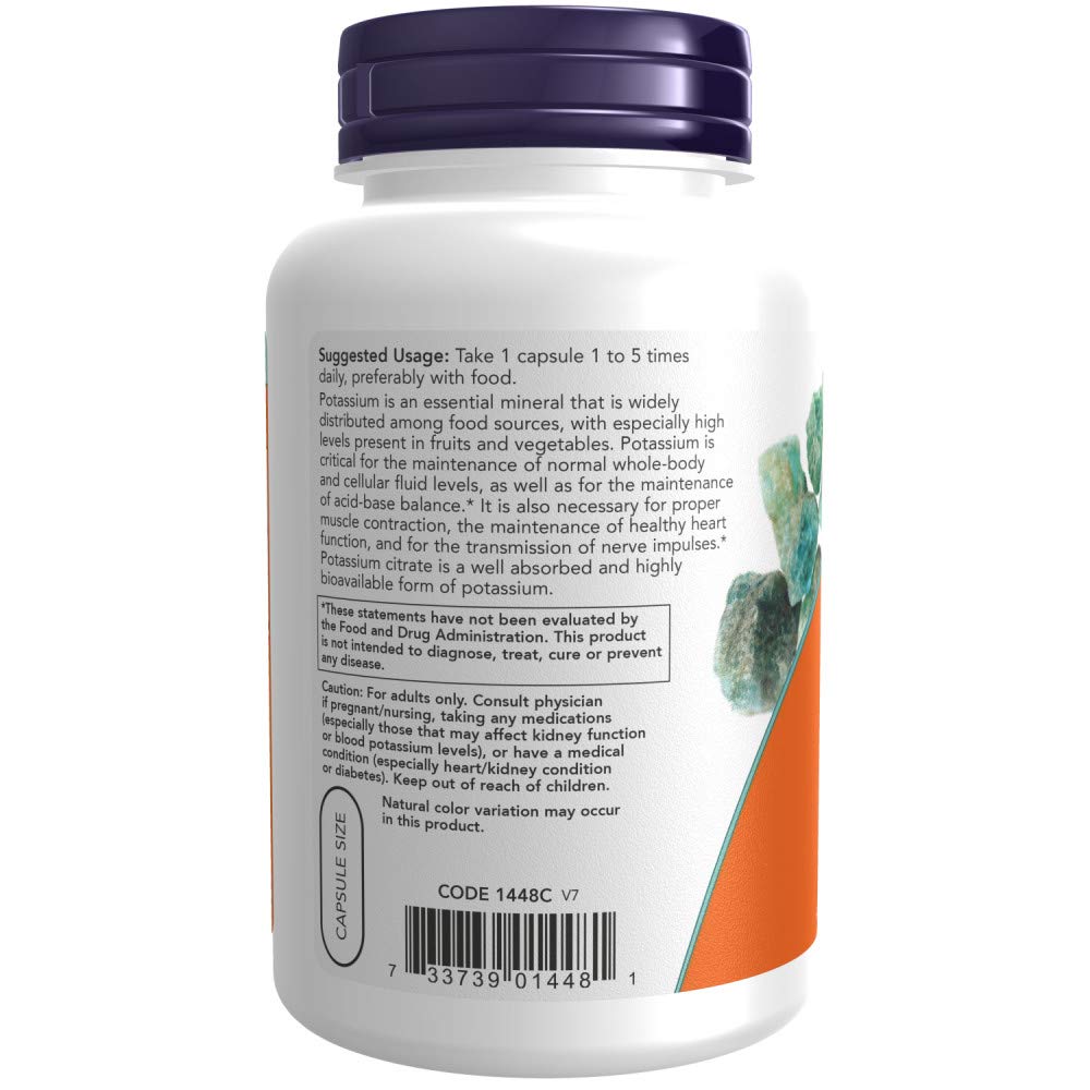 NOW Foods Potassium Citrate 99 mg Capsules, 360 Count