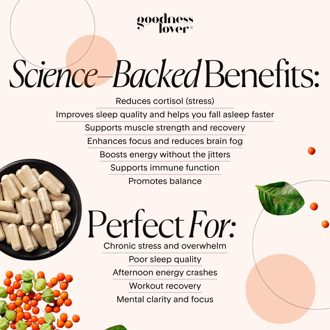 Goodness Lover Ashwagandha Supplement With Black Pepper Capsules, 60 Count