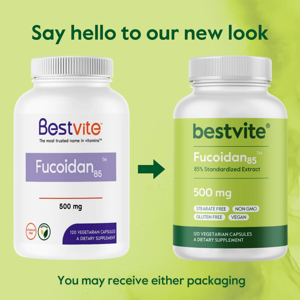 BESTVITE Fucoidan Extract 500mg (Standardized to 85% Fucoidan) Capsule, 120 Count