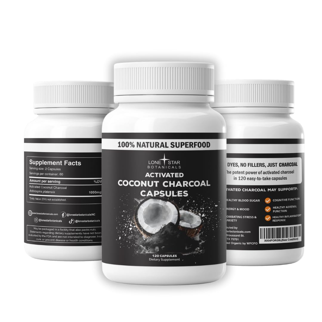 Lone Star Botanicals Organic Activated Charcoal Capsules, 120 Capsules