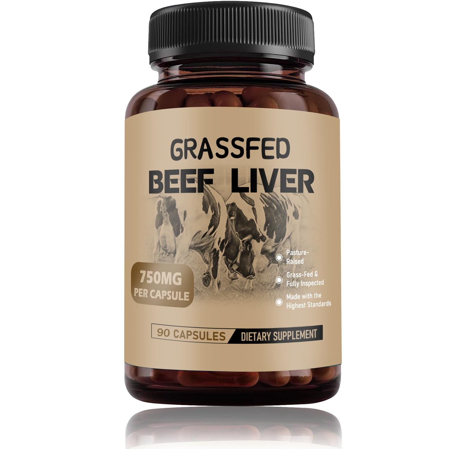 Generic Grass Fed Beef Liver Capsules, 90 Capsules