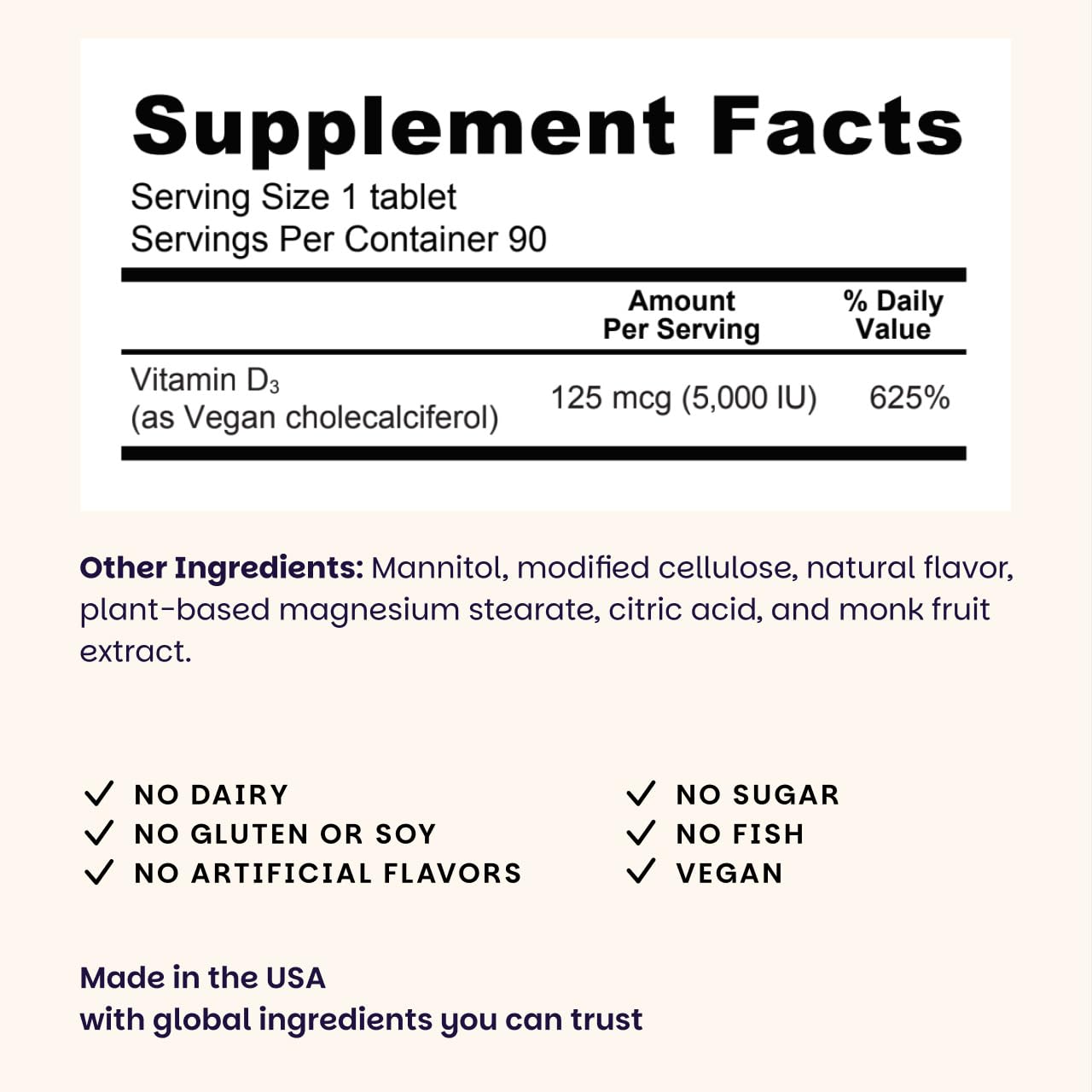 EZ Melts Dissolvable Vitamin D3 5000 IU Tablet, 90 Tablets