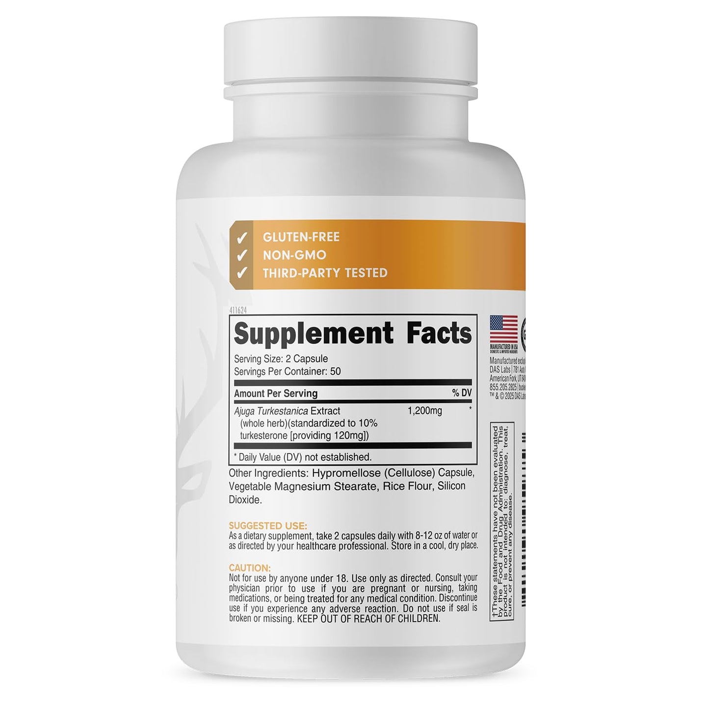 Bucked Up Turkesterone 1200mg Ajuga Turkestanica Extract Standardized 10% Capsules, 100 Count
