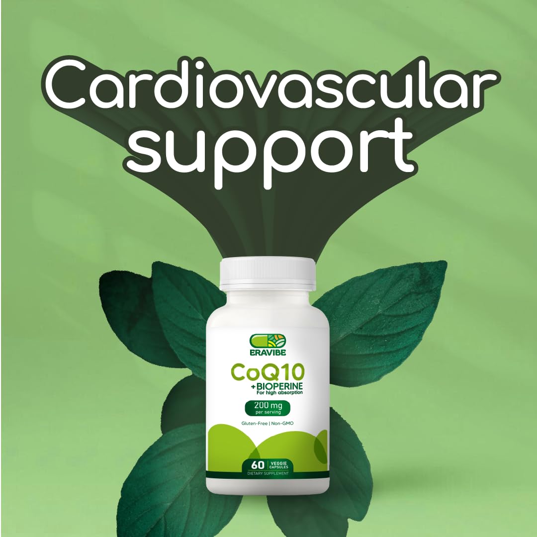 ERAVIBE Pure CoQ10 Energy Support High Absorption with Bioperine Capsules, 60 Count