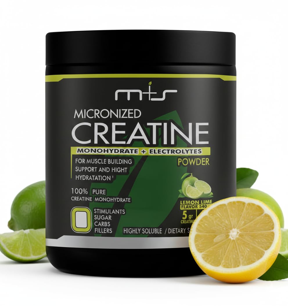 M+S Creatine Electrolytes, Micronized Monohydrate Powder Lemon Lime, 19.04 oz
