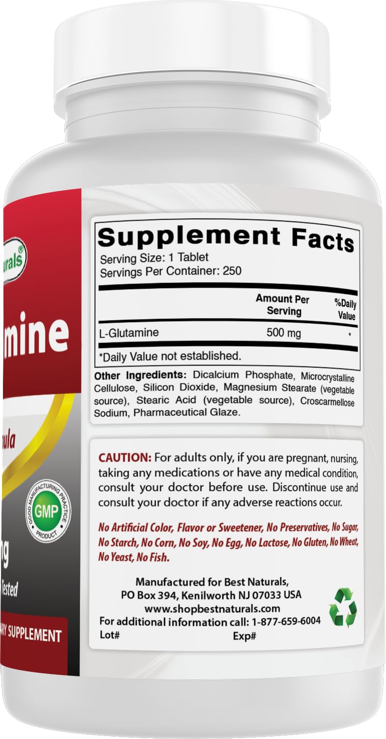 Best Naturals L-Glutamine 500mg Tablets 750 Count