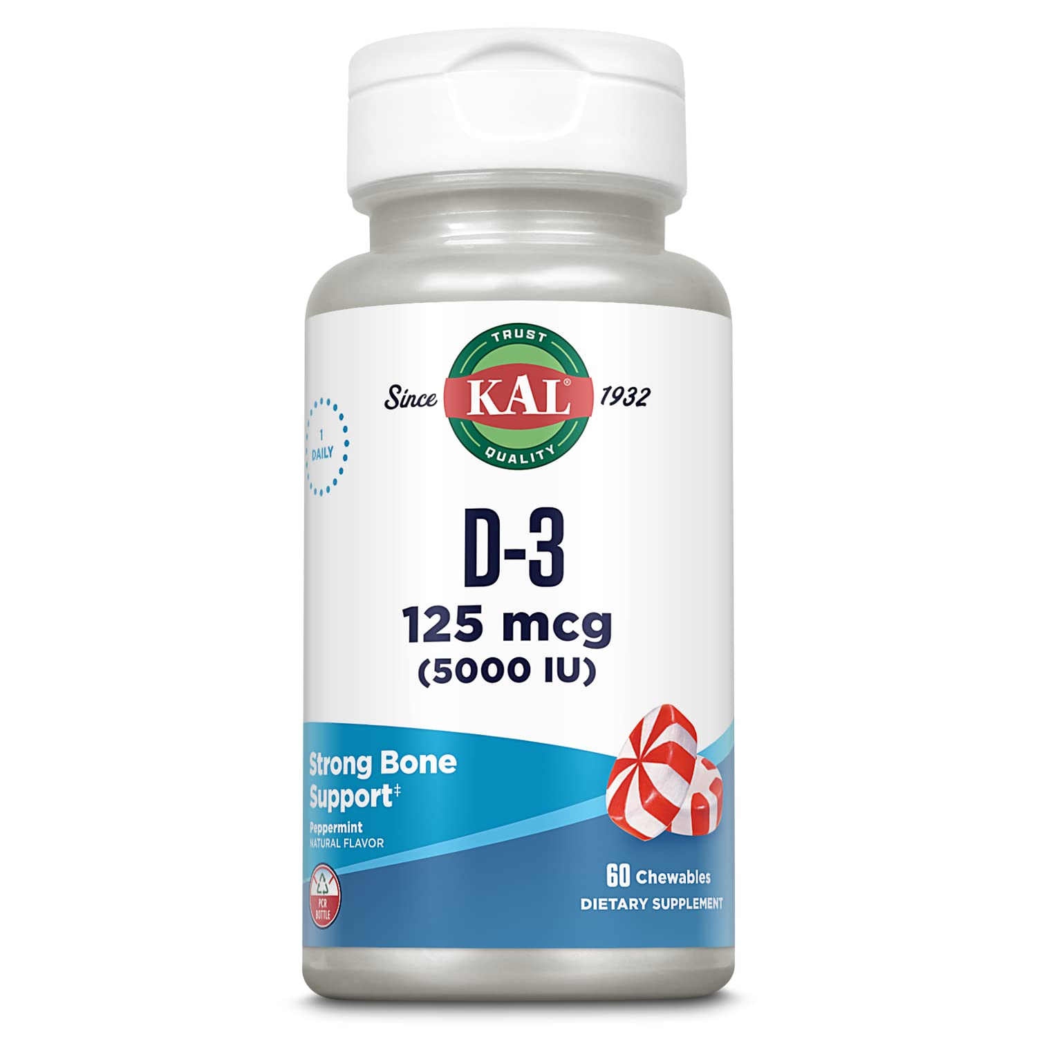 KAL Vitamin D3 5000 IU 125 mcg Chewable Supplement 60 Count
