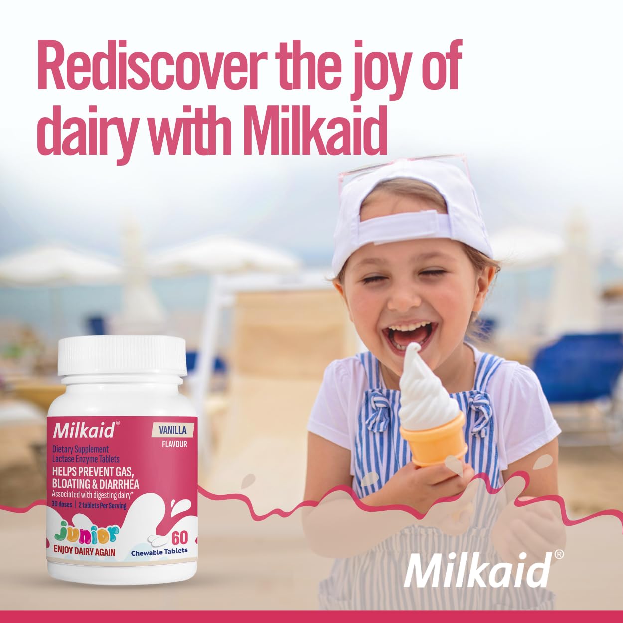 Milkaid Junior Lactase Enzyme Chewable Tablets, 60 Count