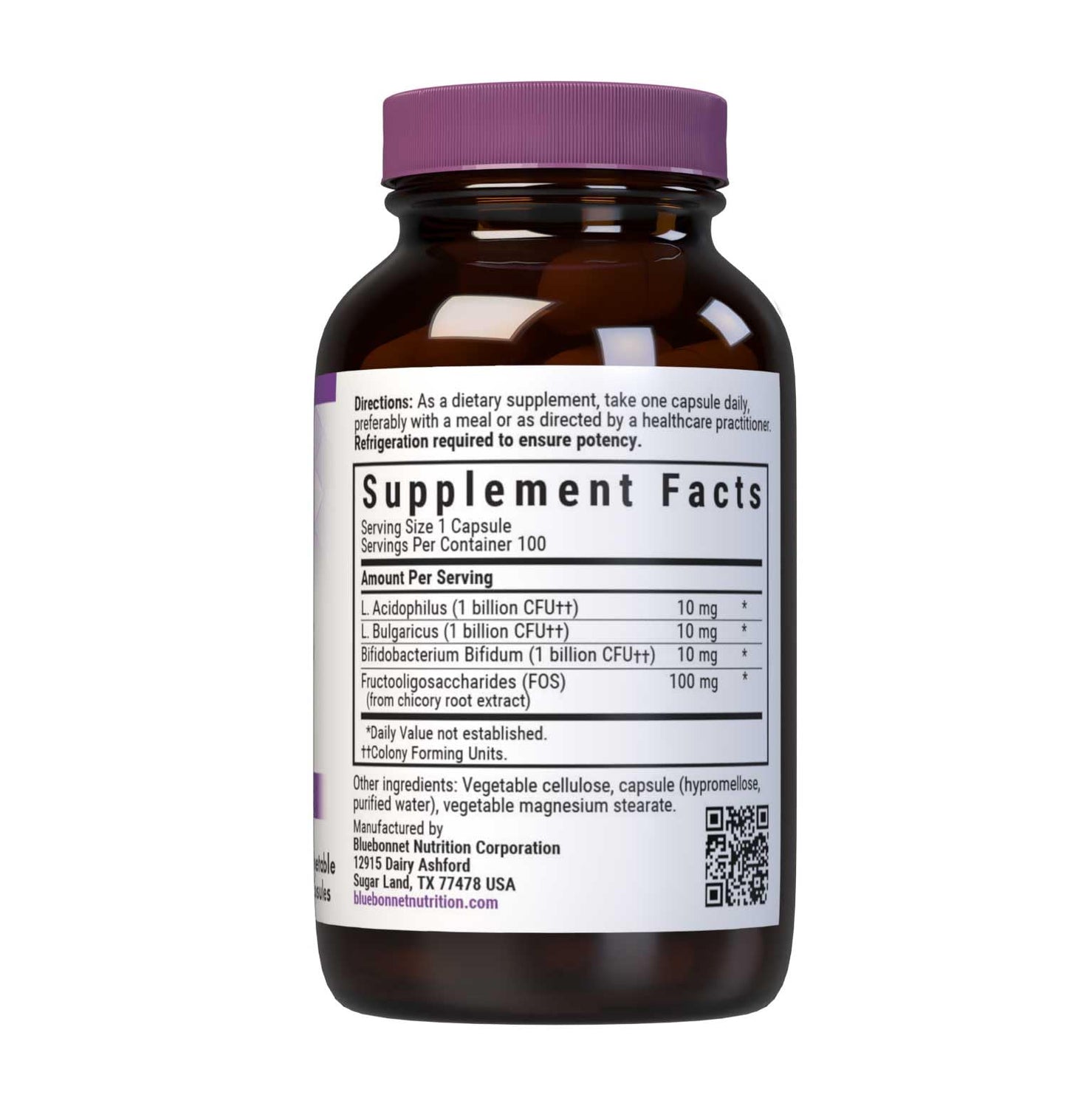 BlueBonnet Probiotic Acidophilus Plus FOS Vegetarian Capsules, 100 Count