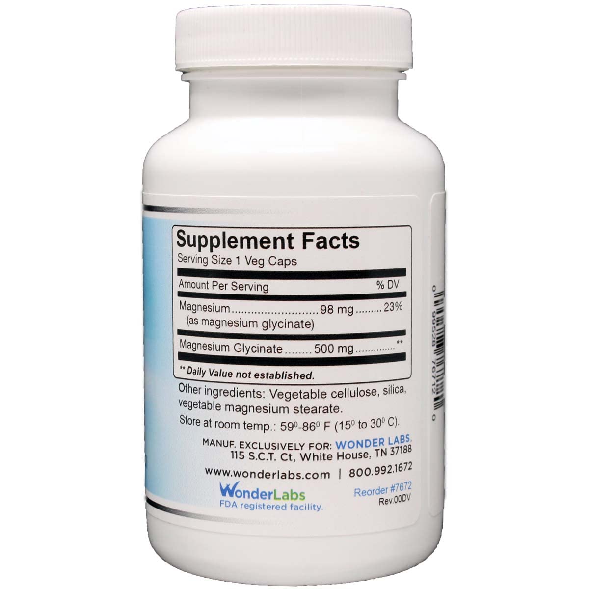 Wonder Laboratories Magnesium Glycinate 500mg Capsule, 120 Capsules