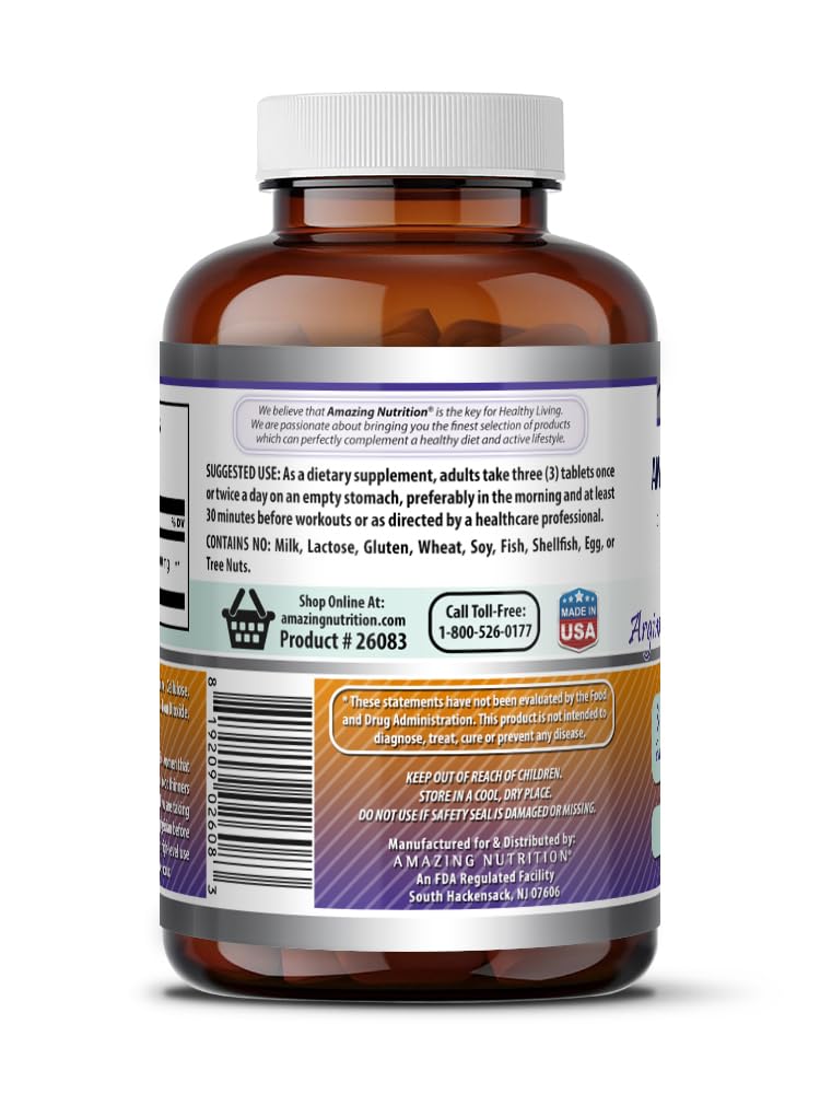 Amazing Nutrition AAKG (Arginine Alpha-Ketoglutarate) 3500 Mg Tablets, 180 Count