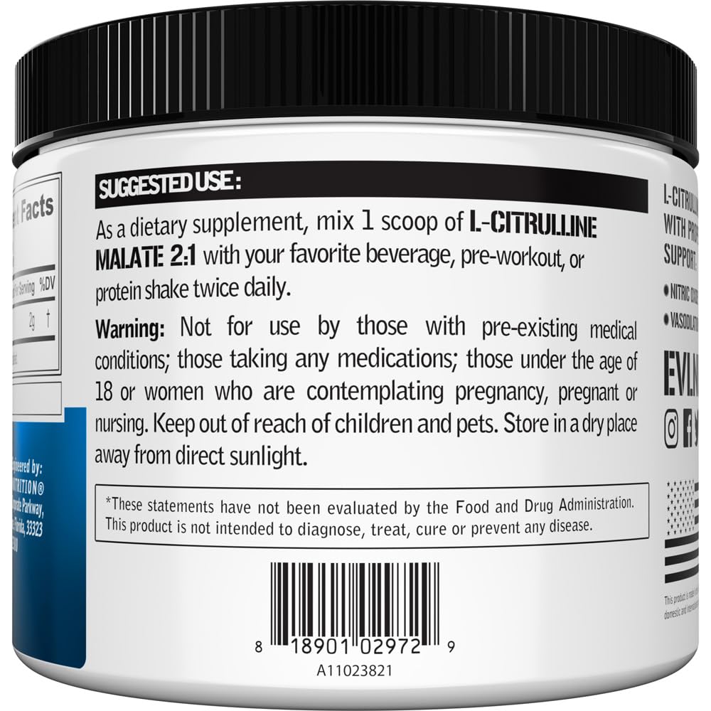 Evlution L-Citrulline Malate 2:1 Nitric Oxide Powder 7.05 Ounce