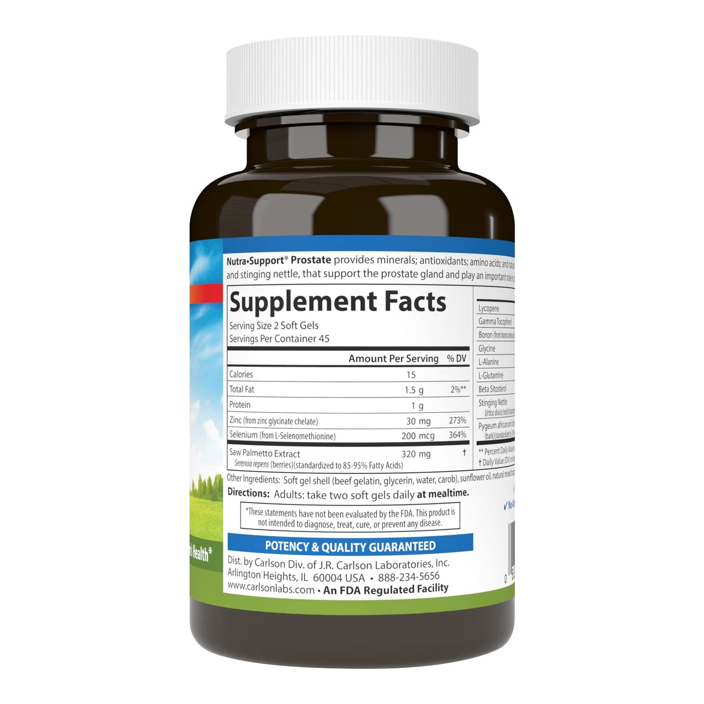 Carlson Nutra-Support Prostate with Saw Palmetto & Stinging Nettle Prostate Health Softgels, 90 Count