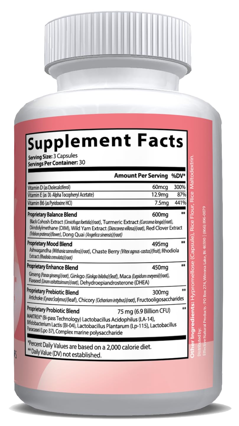 ENP Menopause Support for Women with Black Cohosh, Red Clover and Prebiotic Blend Capsule 1 Count