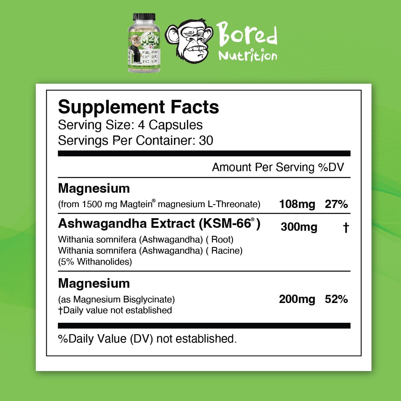 GINSPIRE NUTRITION M2K Magtein Magnesium L-threonate & Ashwagandha Supplement Capsule, 1 Count