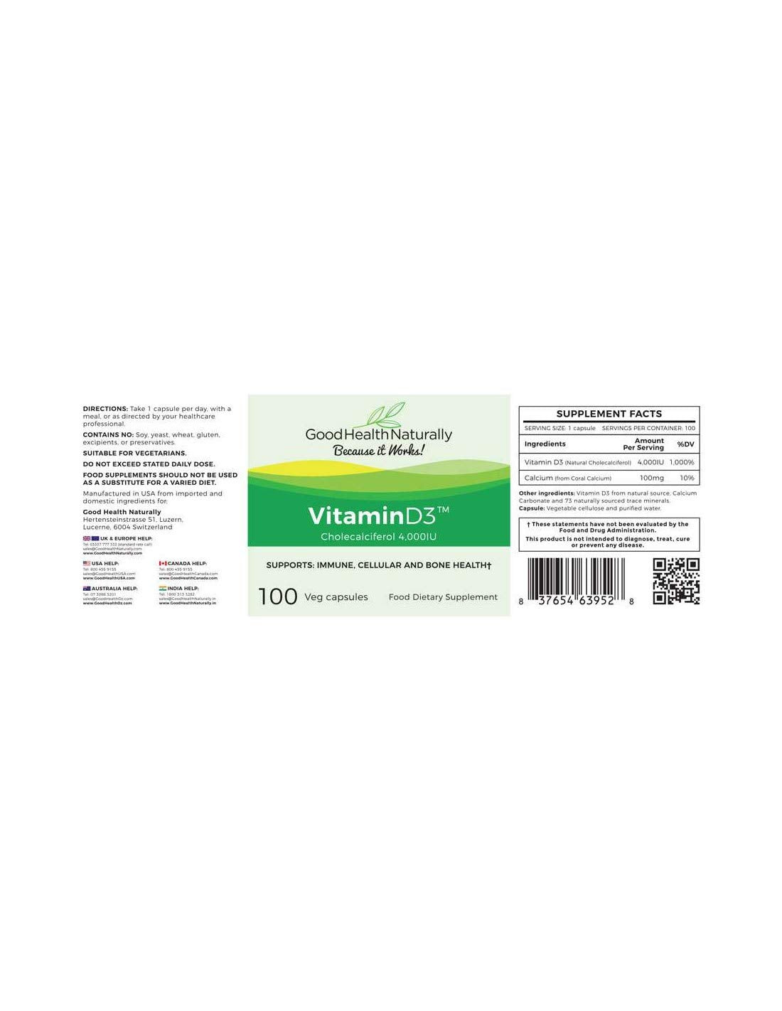 GOOD HEALTH NATURALLY BECAUSE IT WORKS! Vitamin D3 4000 IU Capsule, 1 Capsule