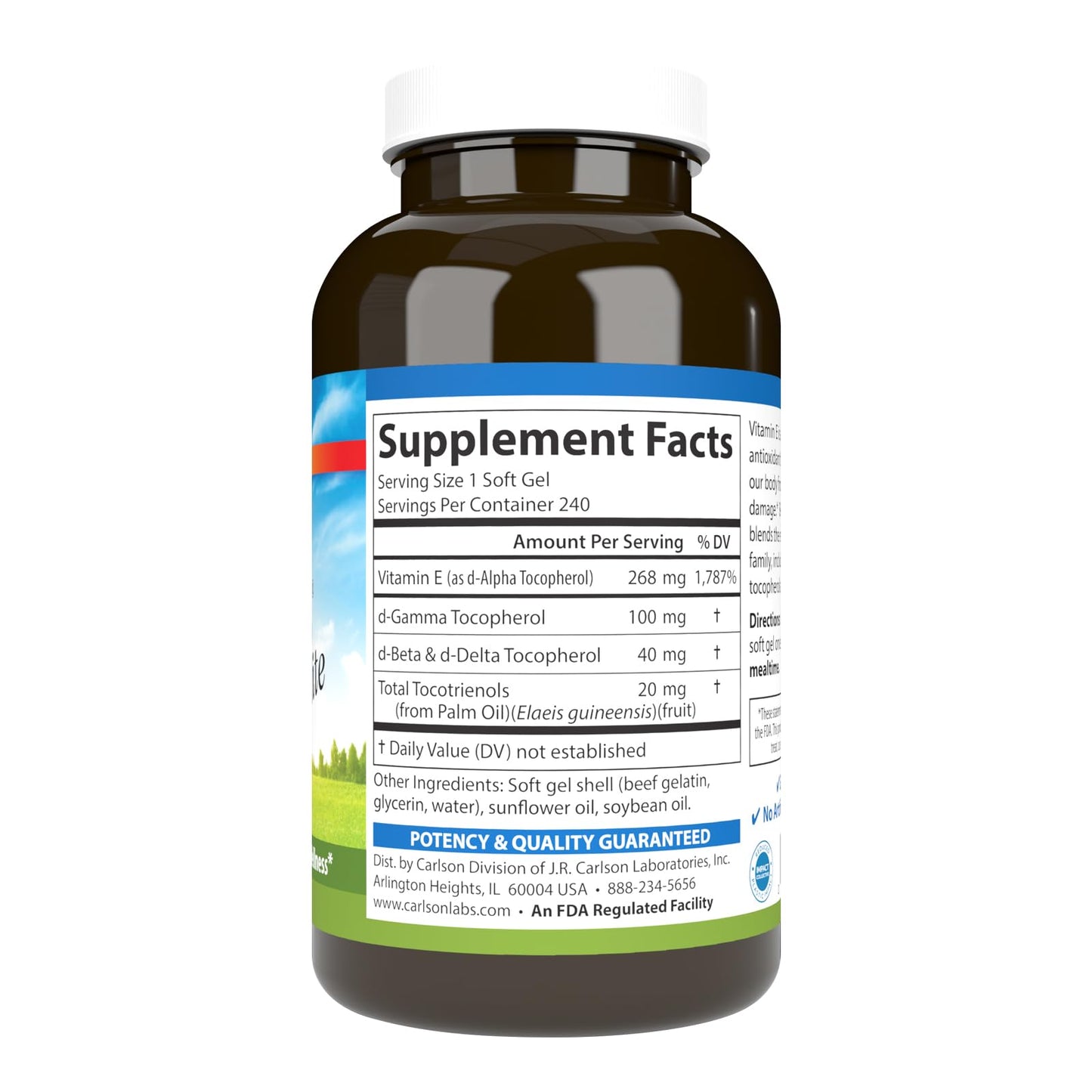 Carlson E-Gems Elite Vitamin E 400 IU with Tocopherols & Tocotrienols Softgels 240
