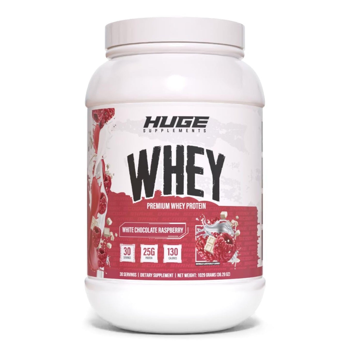 Huge Supplements Huge Whey Protein Powder, White Chocolate Raspberry, 30 Servings