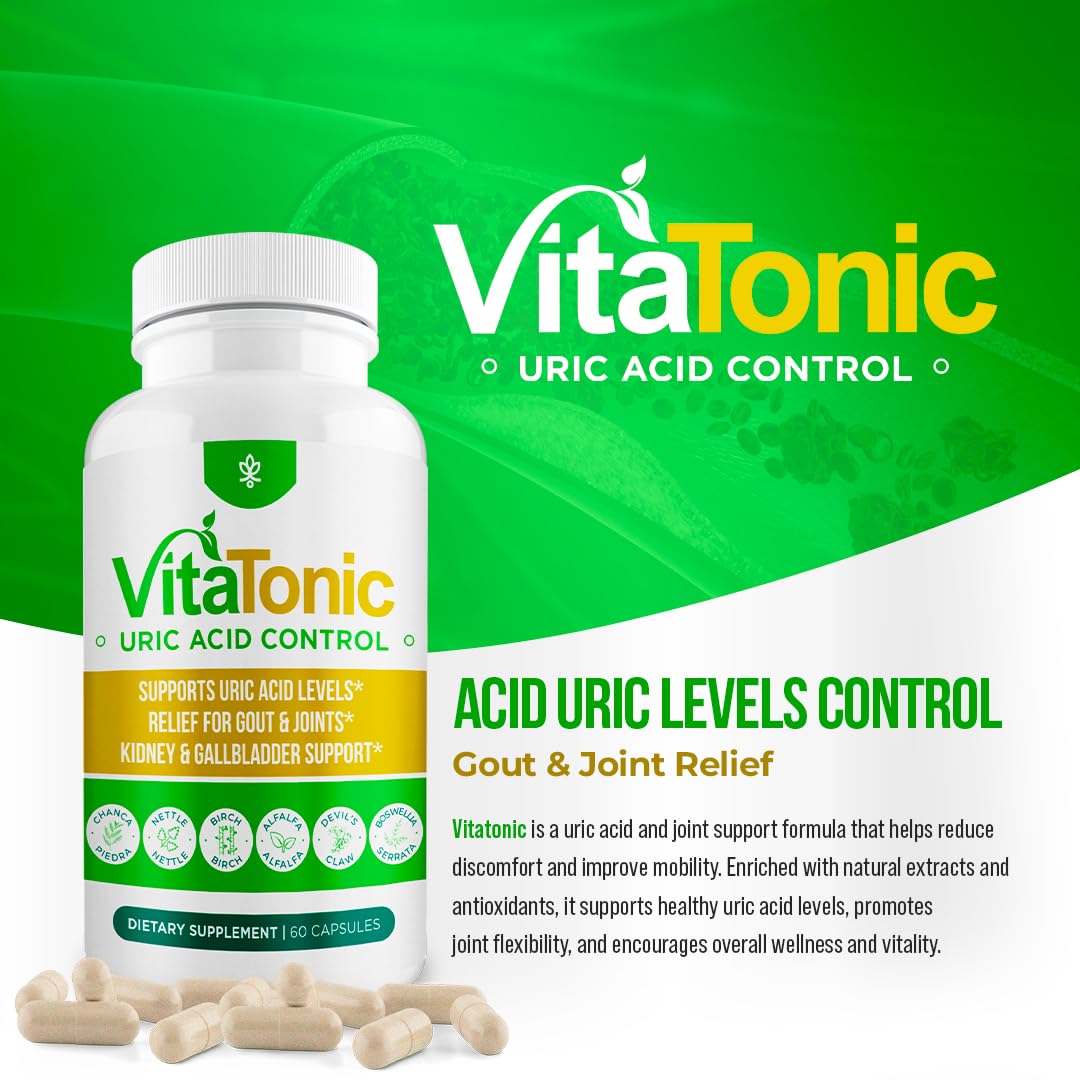 AURA VITAMINS Vitatonic Uric Acid Balancing Aid for Both Genders – Herbal Joint Care Detox Solution, Enhance Mobility Capsules, 60 Count