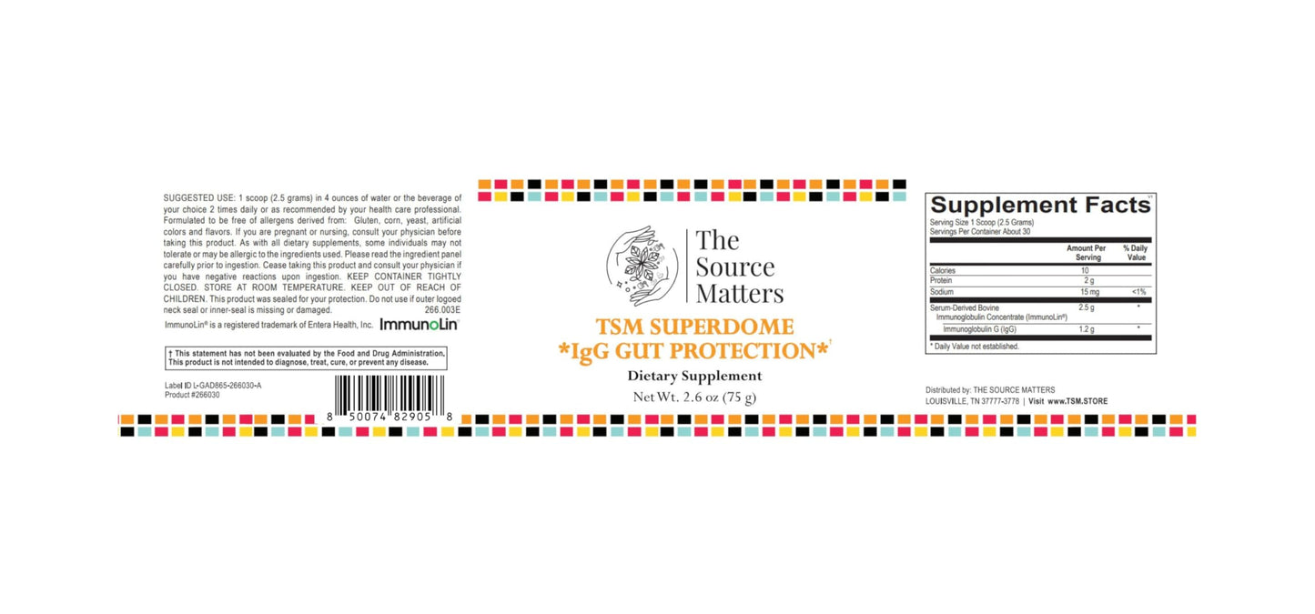 THE SOURCE MATTERS Superdome IgG Gut Protection Dietary Supplement Powder 2.6 oz