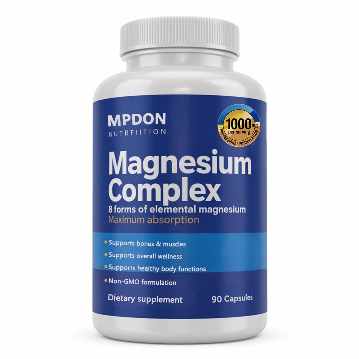 MPDON 8-in-1 Magnesium Complex 1000mg - Features Elemental Magnesium & Citrate, Capsule, 1 Count