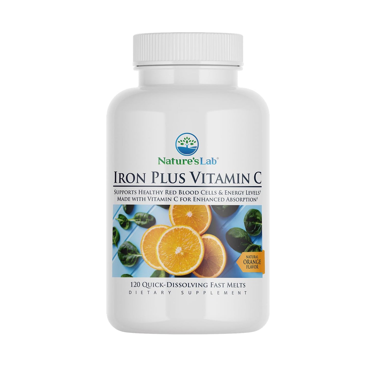 Nature's Lab Iron Plus Vitamin C Fast Melt Tablets, 120 Tablets