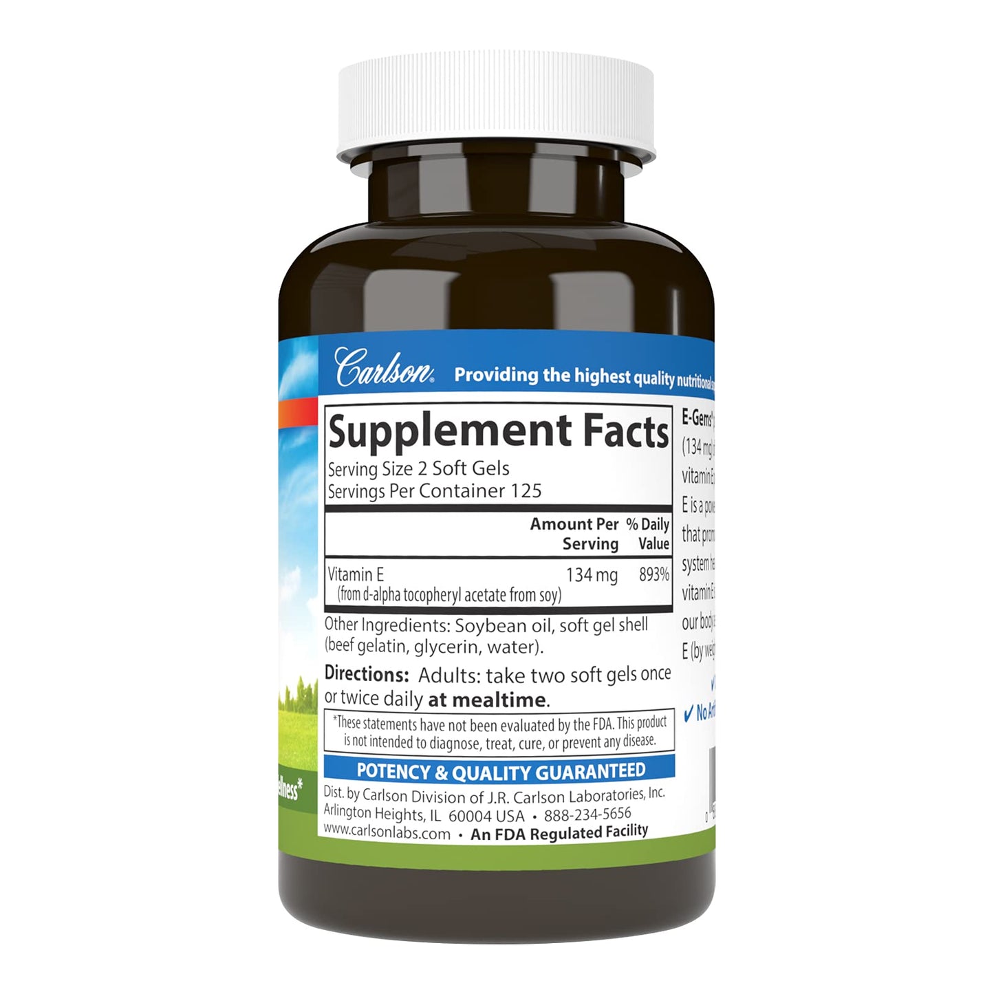 Carlson E-Gems Vitamin E Softgels, 200 IU (134 mg), 250 Softgels