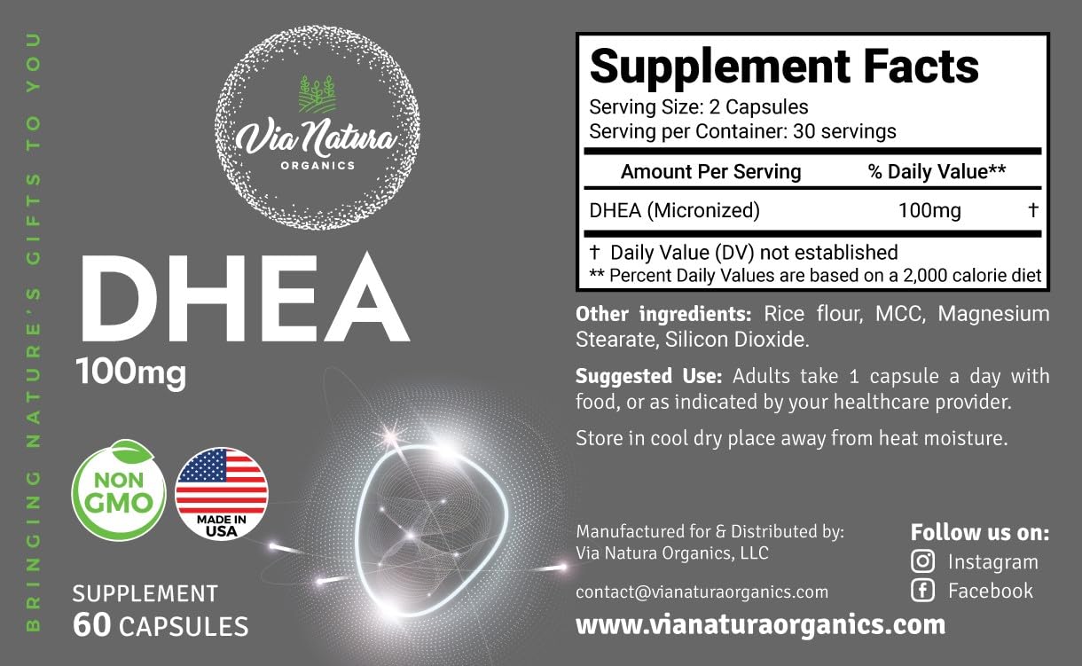 Via Natura Organics DHEA 100mg Capsule, 60 Capsules