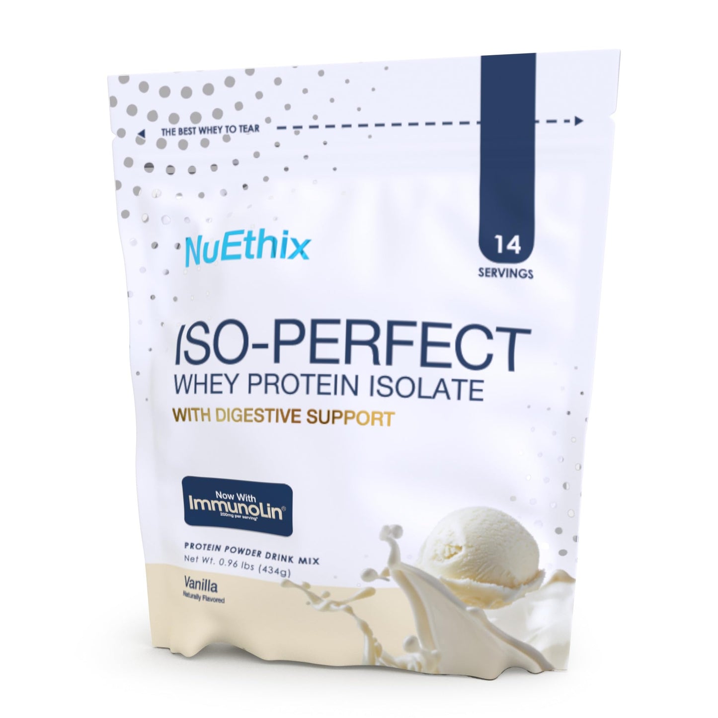 NuEthix Formulations ISO-Perfect with Digestive Support Whey Protein Powder, Vanilla, 16 Servings