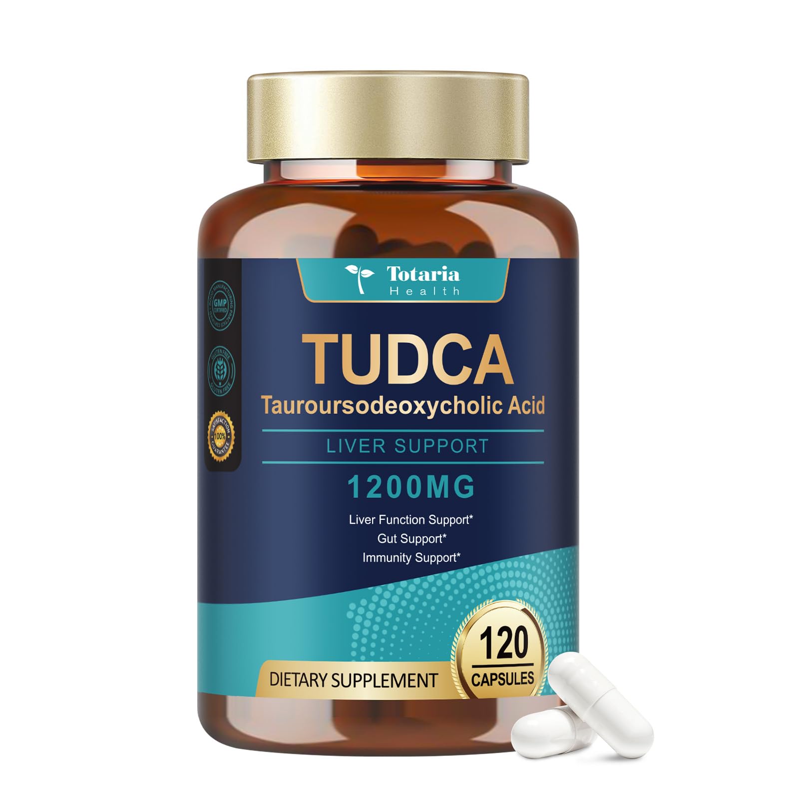 Totaria TUDCA Bile Salts 1200mg (Tauroursodeoxycholic Acid), 120 Capsules
