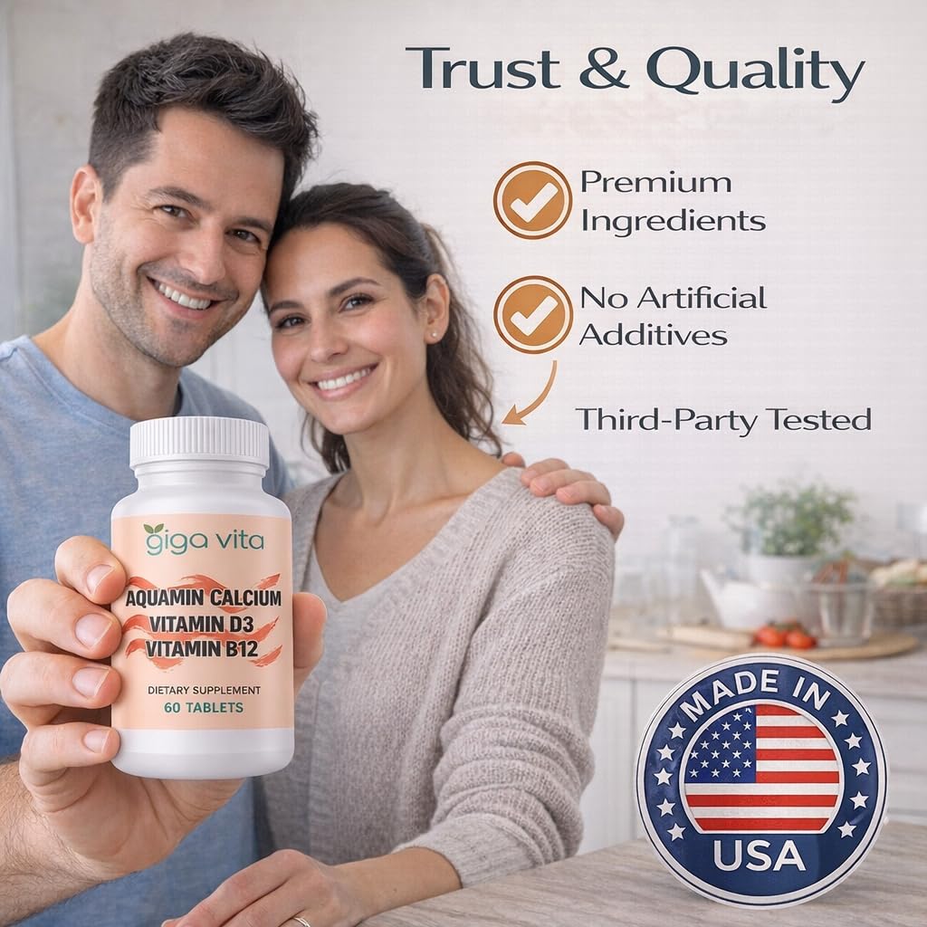 Giga Vita Aquamin Calcium with Vitamin D3 & Vitamin B12 – Bone, Joint & Energy Support – 60 Tablets