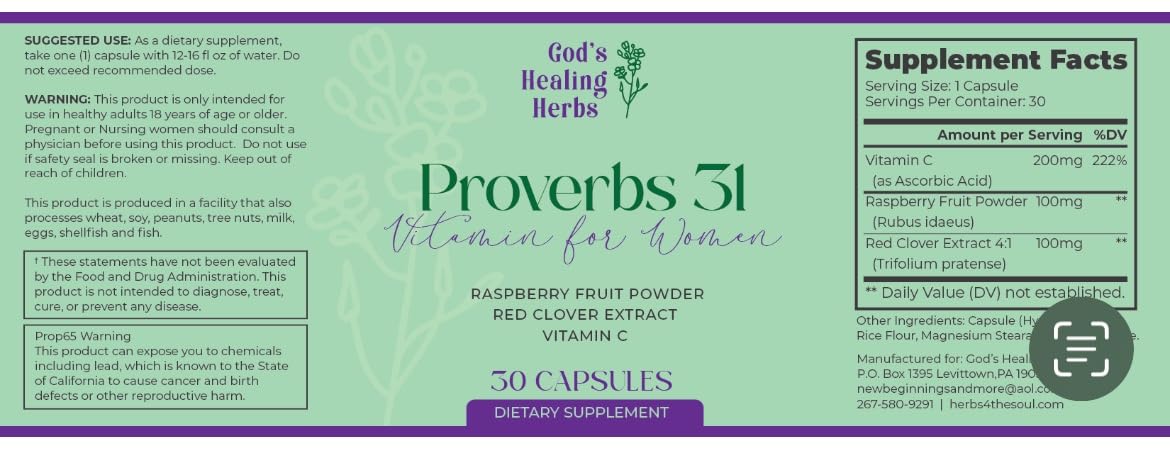 God's Healing Herbs Proverbs 31 Vitamin for Women Capsules, 30 Count