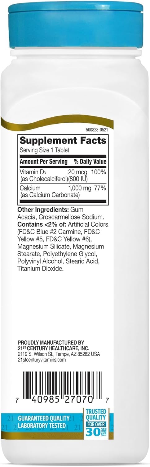 21st Century Calcium 1000mg + D, 90 Tablets