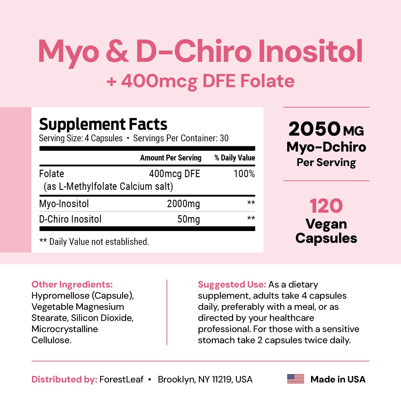 ForestLeaf Myo-Inositol & D-Chiro Inositol Supplement for Women's Health Capsule 120 Count