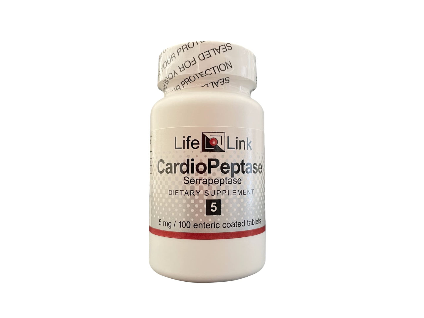 LifeLink Cardiopeptase (Serrapeptase) 5 mg Enteric Coated Tablets, 100 Count